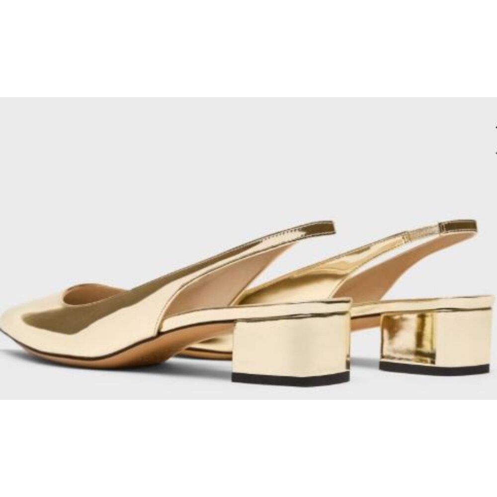 Theory Women's Slingback Pump in Metallic Leather Sz 37 NIB 320 GOLD